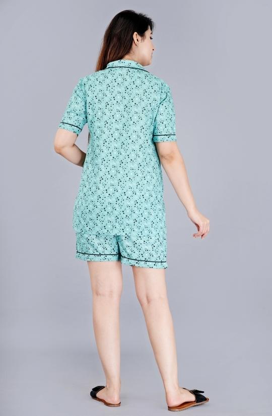 Mintmarie Women's Rayon Star Printed Green Shirt & Shorts Set-S