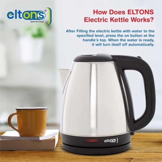 Eltons VIVA Pro 1.5 Ltr Electric Kettle with Stainless Steel Body for Boiling, Making Tea, Coffee, Soup, Etc | 1 Year Warranty (1500 W, Silver)