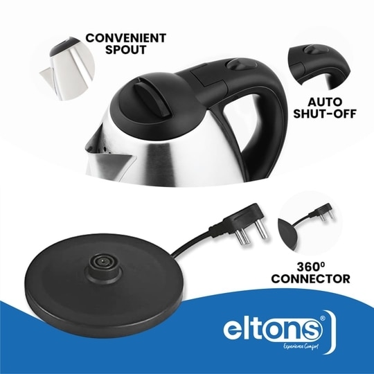 Eltons VIVA Pro 1.5 Ltr Electric Kettle with Stainless Steel Body for Boiling, Making Tea, Coffee, Soup, Etc | 1 Year Warranty (1500 W, Silver)