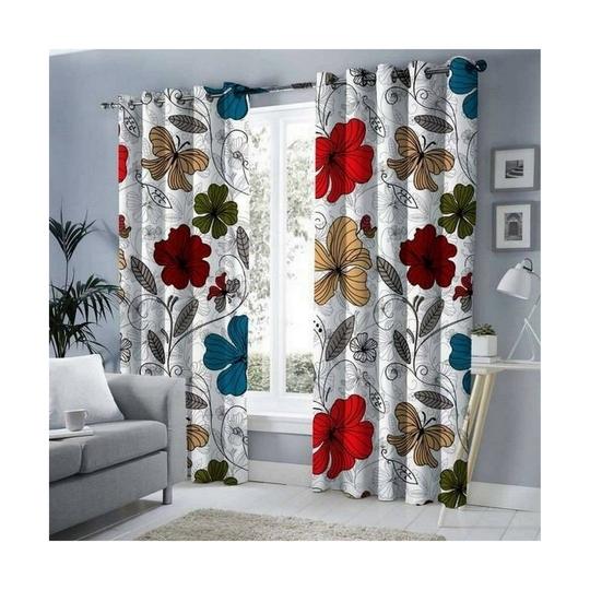 Pjdecor Red, Green Printed Polyester, Silk Room Darkening Window Curtain (5ft) 6023