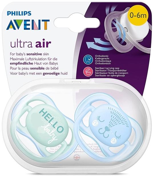 Philips Avent Blue And Green Ultra Air Pacifier For Boy ,0-6 m, 2 pcs
