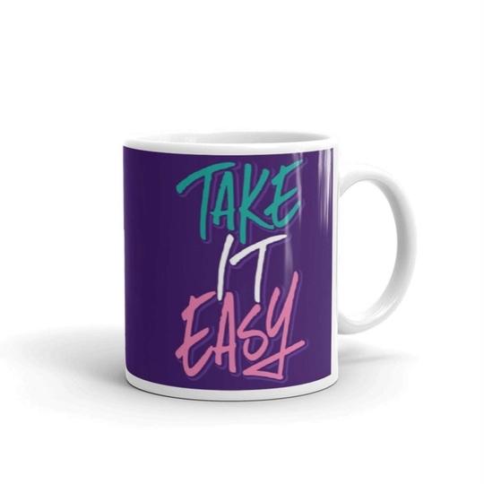 Rish Take It Easy Printed Purple Ceramic Coffee Mug, 350 Ml