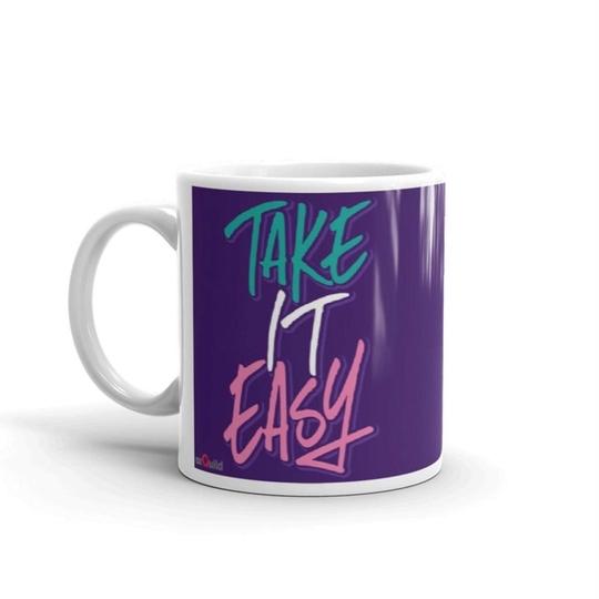 Rish Take It Easy Printed Purple Ceramic Coffee Mug, 350 Ml