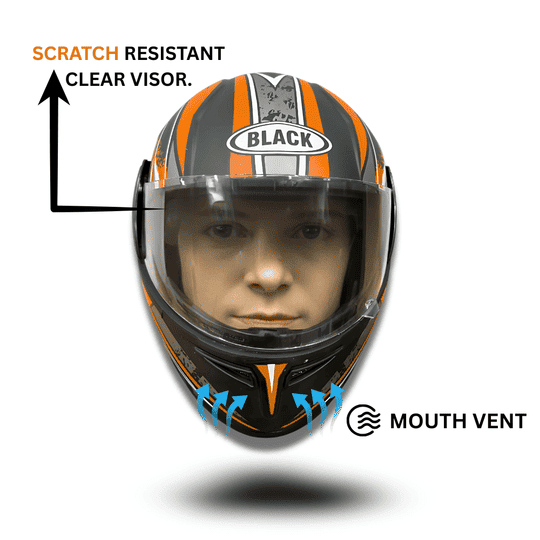 BLACK HELMETS SS-1 FULL FACE HELMET WITH ORANGE GRAPHICS Stylish Matte Black Motorcycle Helmet Comfortable Riding Gear*1