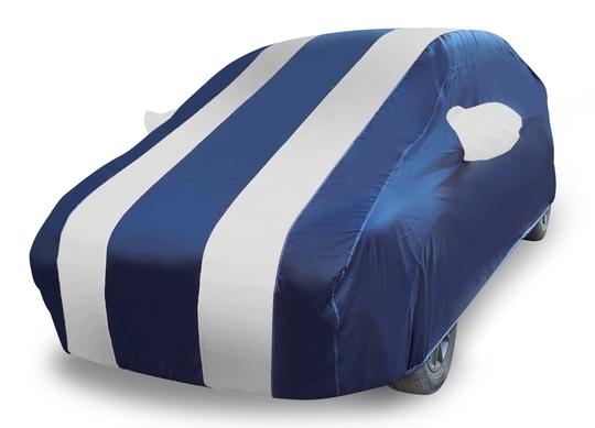 Auto Hub Car Cover Compatible with Honda Brio with Mirror Pockets, Triple Stitched, Water Resistant Car Body Cover, Navy, Silver