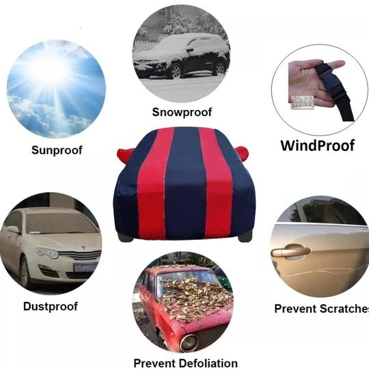 Auto Hub Car Cover Compatible with Tata Indica Vista with Mirror Pockets, Triple Stitched, Navy, Red, Water Resistant Car Body Cover
