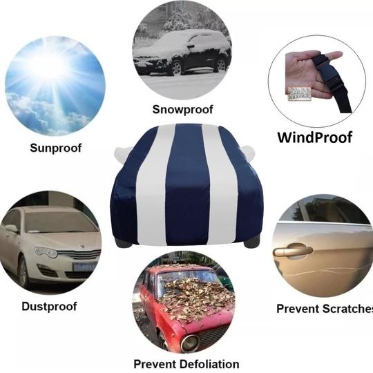 Auto Hub Car Cover Compatible with Honda Brio with Mirror Pockets, Triple Stitched, Water Resistant Car Body Cover, Navy, Silver