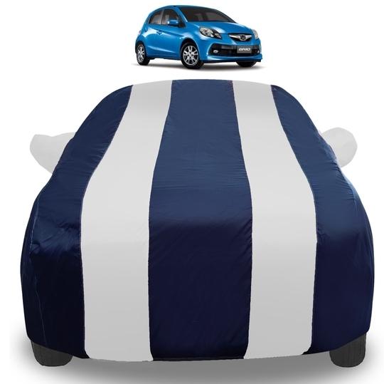 Auto Hub Car Cover Compatible with Honda Brio with Mirror Pockets, Triple Stitched, Water Resistant Car Body Cover, Navy, Silver