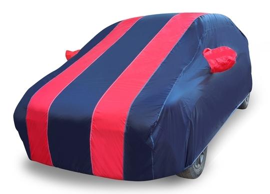 Auto Hub Car Cover Compatible with Tata Indica Vista with Mirror Pockets, Triple Stitched, Navy, Red, Water Resistant Car Body Cover