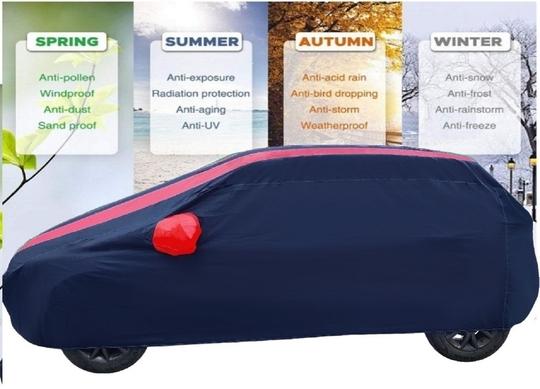 Auto Hub Car Cover Compatible with Tata Indica Vista with Mirror Pockets, Triple Stitched, Navy, Red, Water Resistant Car Body Cover
