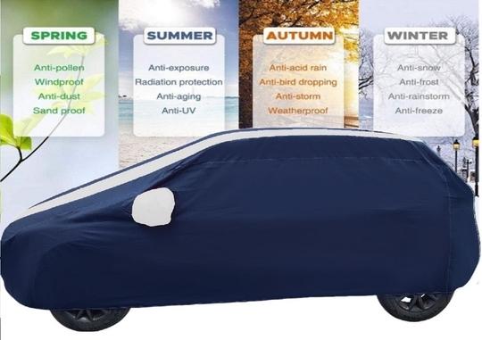 Auto Hub Car Cover Compatible with Honda Brio with Mirror Pockets, Triple Stitched, Water Resistant Car Body Cover, Navy, Silver