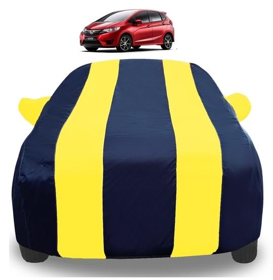 Auto Hub Car Cover Compatible with Honda Jazz New with Mirror Pockets, Triple Stitched, Water Resistant Car Body Cover, Navy, Yellow