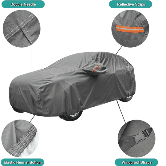 Auto Hub Hyundai Eon Car Cover with Mirror Pocket, Waterproof Layers, Car Cover Eon Waterproof - Taiwan Grey