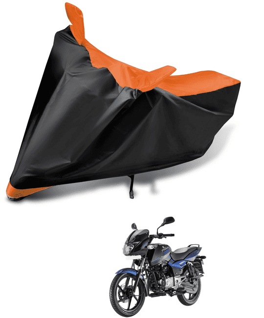 Auto Hub Bike Body Cover for Bajaj Pulsar 150 , Dustproof UV Protection water resistant Custom Fit Cover-(Black-Orange )