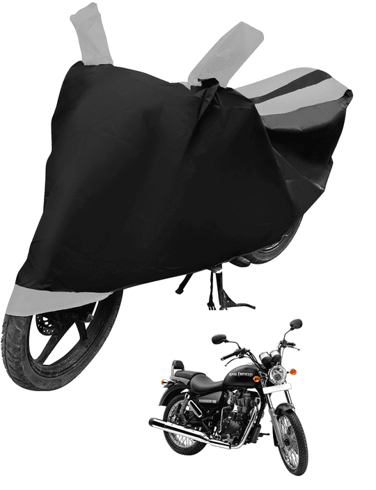 Auto Hub Bike Cover for Royal Enfield Thunder Bird 350 , Dustproof UV Protection water resistant Custom Fit Cover-(Black-Silver )