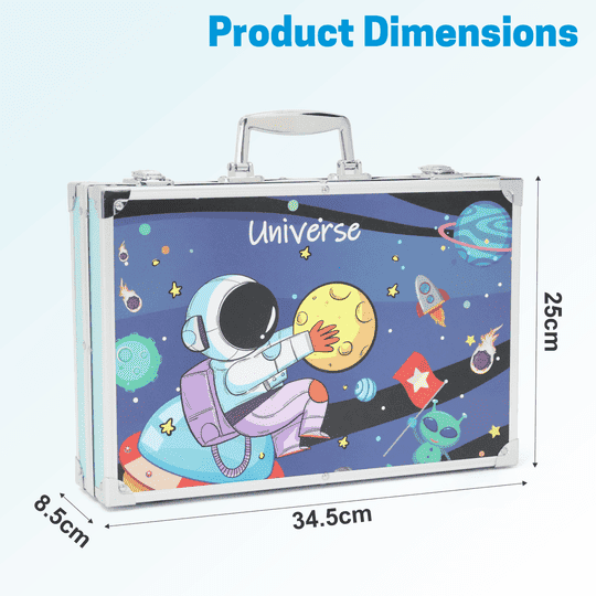 Aditi Toys Color Art Drawing Set 155 Pieces With Acrylic Paint, Colored Pencils, Oil Pastel Crayons, Sketch Pens, Watercolors, Brushes Big Coloring Suitcase, Portable Foldable Design with Carrying Handle and Snap Lock For Boys & Girls 5+ Age (Universe)