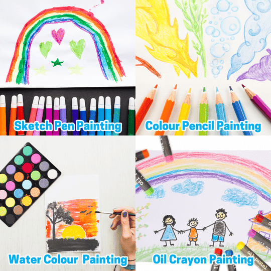 Aditi Toys Color Art Drawing Set 155 Pieces With Acrylic Paint, Colored Pencils, Oil Pastel Crayons, Sketch Pens, Watercolors, Brushes Big Coloring Suitcase, Portable Foldable Design with Carrying Handle and Snap Lock For Boys & Girls 5+ Age (Universe)