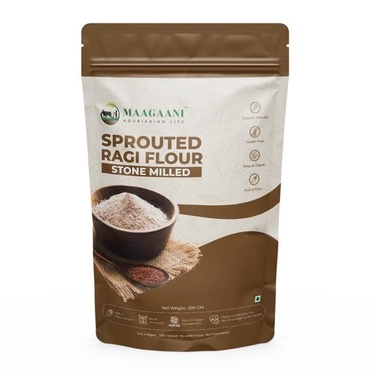 Maagaani stone milled Sprouted Ragi Flour (Madua/Nachni aata)| 100% Natural | Fibre, Protein and Iron Rich Healthy Meal for adults | Nutrient-rich food | Finger Millet Flour- 0.5 Kg