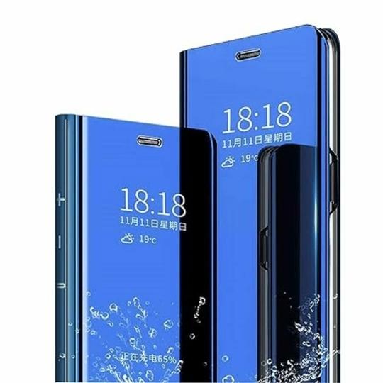 FLY MASTER Mobile Flip Cover for Xiaomi Redmi Note 4, Mirror Clear View with Magnetic Stand, Protective Case, Diamond Blue.