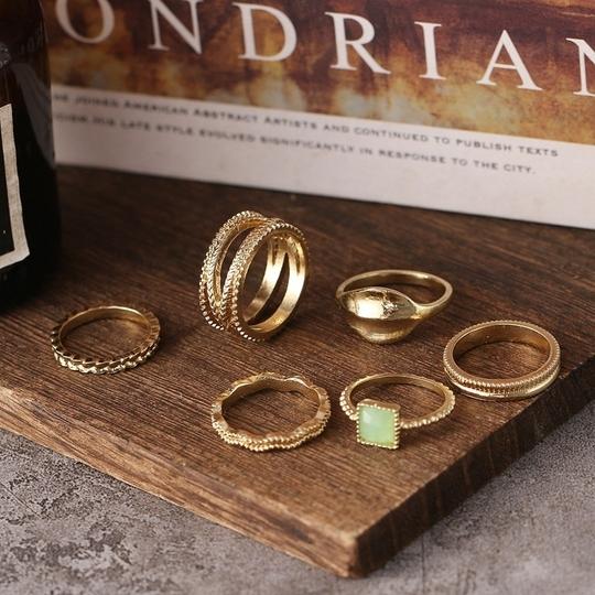 ARZONAI retro rings 6-piece set of women's simple temperament joint ring set Metal Knuckle Ring