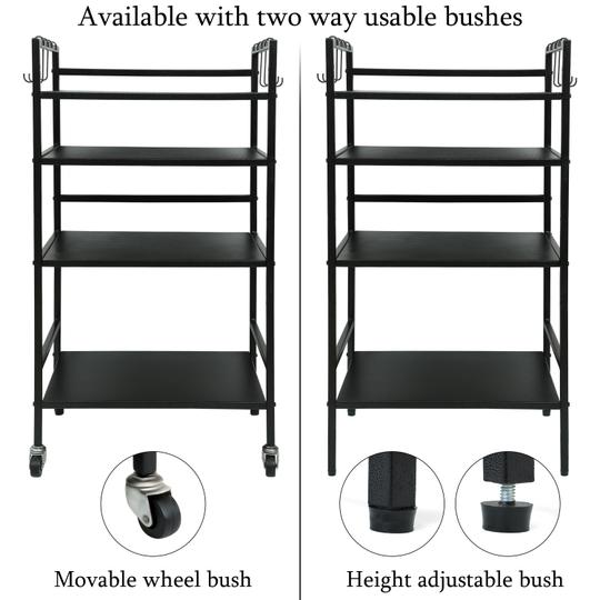 Livzing 4 Tier Multipurpose Metal Storage Shelf Organizer - Serving Trolley - Black