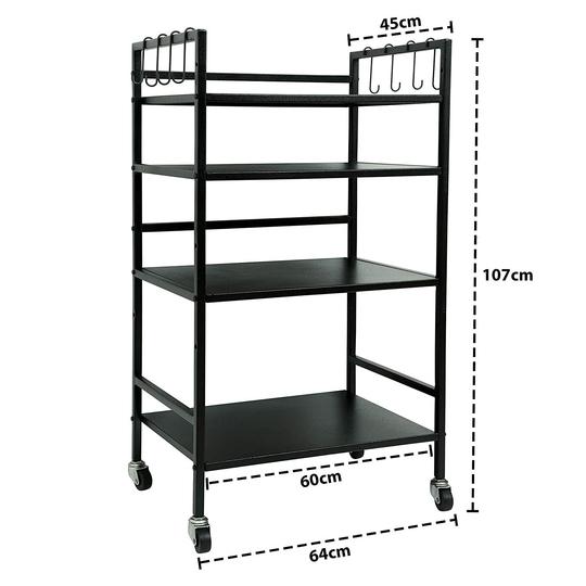 Livzing 4 Tier Multipurpose Metal Storage Shelf Organizer - Serving Trolley - Black