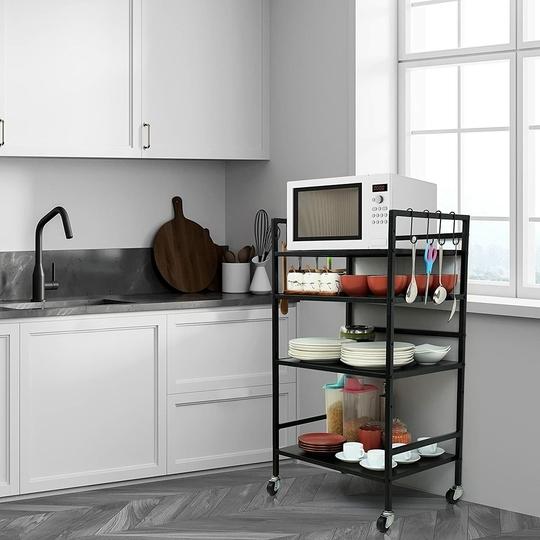 Livzing 4 Tier Multipurpose Metal Storage Shelf Organizer - Serving Trolley - Black
