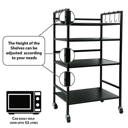 Livzing 4 Tier Multipurpose Metal Storage Shelf Organizer - Serving Trolley - Black