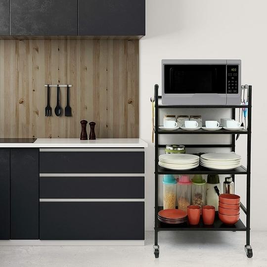 Livzing 4 Tier Multipurpose Metal Storage Shelf Organizer - Serving Trolley - Black