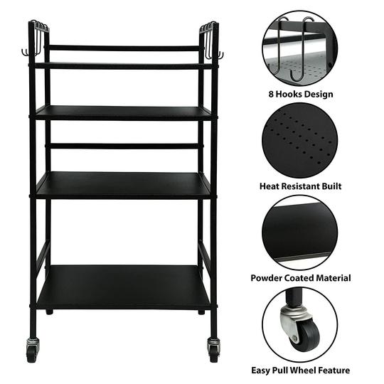 Livzing 4 Tier Multipurpose Metal Storage Shelf Organizer - Serving Trolley - Black