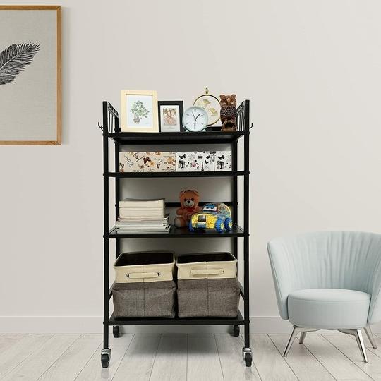 Livzing 4 Tier Multipurpose Metal Storage Shelf Organizer - Serving Trolley - Black