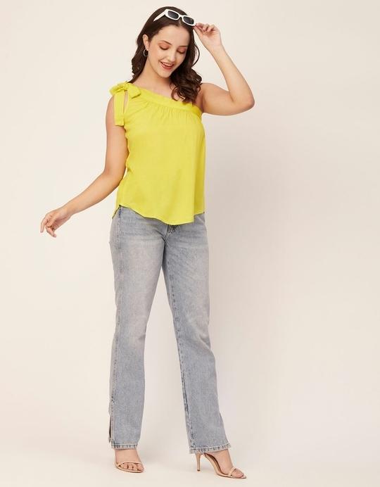 Moomaya Solid One Shoulder Sleeveless Tops For Women, Sexy Tank Casual Vacation Clothing