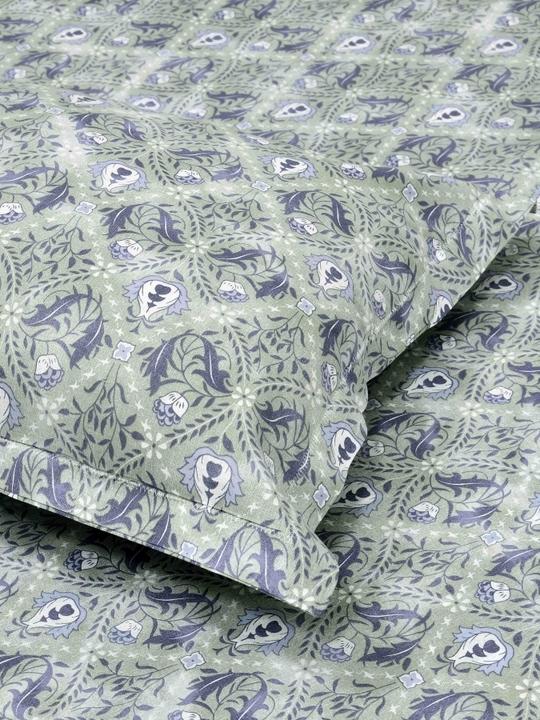 Mafatlal King Size Bedsheet Set, 100% Cotton Percale, 186 TC, 108 x 108 Inches, Elegant Jacquard Weave Print, Soft & Durable Fabric, Includes 2 Pillow Covers, Perfect for All-Season Use (Light green, dark green, navy blue and white)