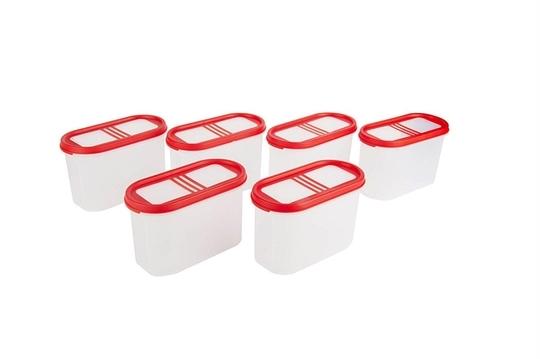 Cutting EDGE Stackable BPA-Free Modular 360 Top View 3 Line Air Tight Kitchen Container, 1200ML (5 Cup/40 Oz), Cherry Red -Set of 6