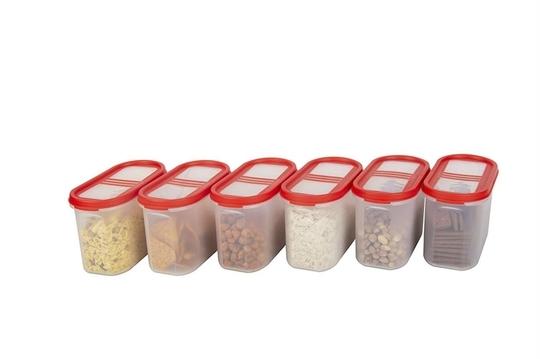 Cutting EDGE Stackable BPA-Free Modular 360 Top View 3 Line Air Tight Kitchen Container, 1200ML (5 Cup/40 Oz), Cherry Red -Set of 6