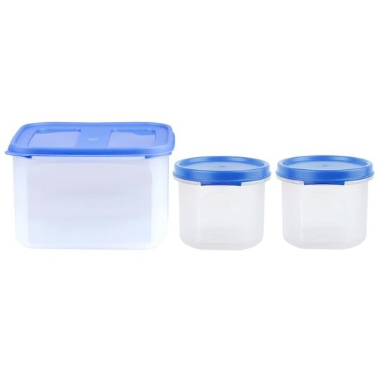 Cutting EDGE Modular Airtight Kitchen Storage Containers Combo Set with Plain lid (3.0L + 2x250ml), Plastic Containers Combo Set for Rice, Dal, Atta,Flour, Cereals, Snacks (Light Blue)