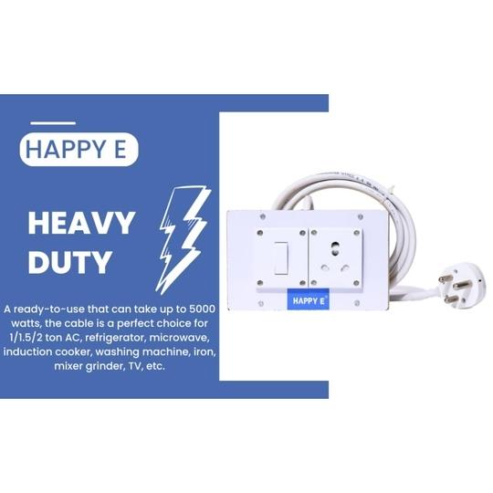 HAPPY E 1+1 Power Rack 16A Extension Board with Wooden Box | 3000W Heavy Duty | 3 Meter Cable | 2.5 mm 3 Core Wire (White)