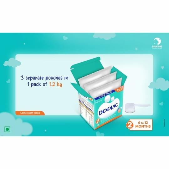 Dexolac Infant Formula Milk Powder for Babies - Stage 2 (6 to 12 Months) - with 100% Lactose and 36 Vital Nutrients - 1.2 Kg Large Pack