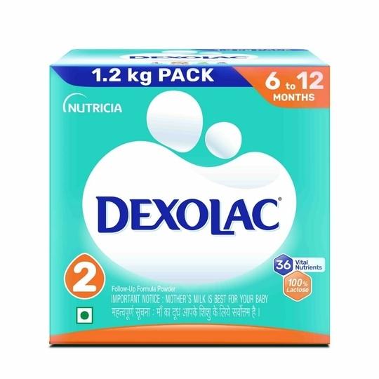 Dexolac Infant Formula Milk Powder for Babies - Stage 2 (6 to 12 Months) - with 100% Lactose and 36 Vital Nutrients - 1.2 Kg Large Pack