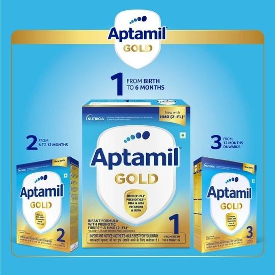 APTAMIL Gold Infant Formula Milk Powder for Babies - Stage 1 (Upto 6 months) - with HMO and Prebiotics - 400gms - BIB Pack