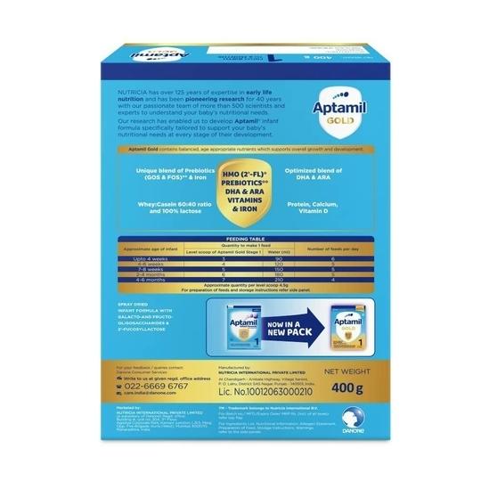 APTAMIL Gold Infant Formula Milk Powder for Babies - Stage 1 (Upto 6 months) - with HMO and Prebiotics - 400gms - BIB Pack