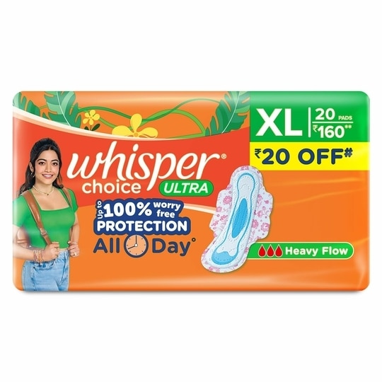 Whisper Choice Ultra Sanitary Pads for Women, XL 20 Napkins (Pack of 2)