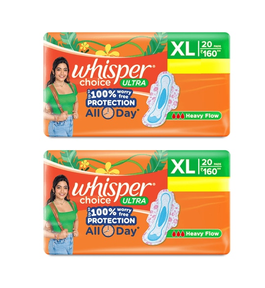 Whisper Choice Ultra Sanitary Pads for Women, XL 20 Napkins (Pack of 2)