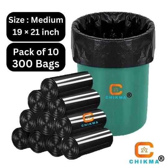 CHIKMA Biodegradable Garbage Bags [300 Bags] [ Medium Size 19*21 inch ] [Pack Of 10] Dustbin Bags For Wet And Dry Waste (10*30 =300 Pieces)