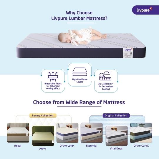 Livpure Smart Lumbar Reversible Queen Mattress with 3D Support Zones HR foam manufactured with DOW ComfortScience (72 x 60 x 4)