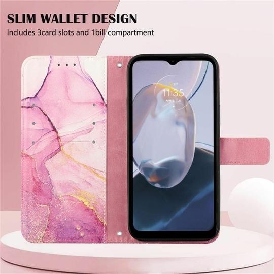 ClickCase Marble Series Faux Leather Back Case Card Holder Wallet with Magnetic Closure Flip Cover For iPhone 15 Plus (Pink)