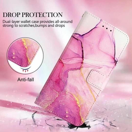 ClickCase Marble Series Faux Leather Back Case Card Holder Wallet with Magnetic Closure Flip Cover For iPhone 15 Plus (Pink)