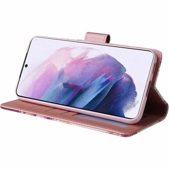 ClickCase Marble Series Faux Leather Back Case Card Holder Wallet with Magnetic Closure Flip Cover For iPhone 15 Plus (Pink)