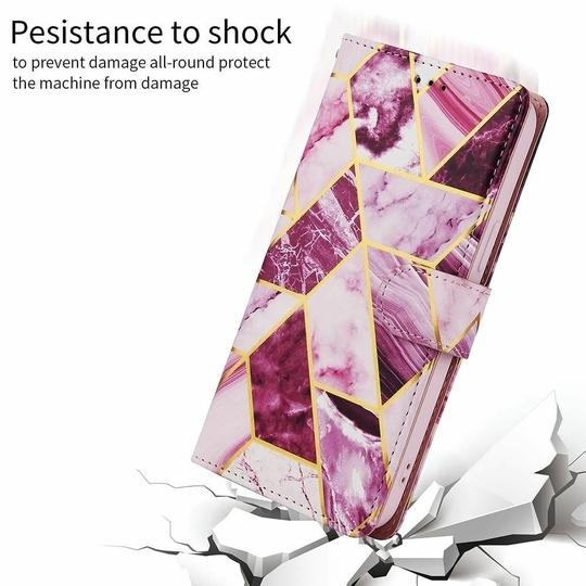 ClickCase Marble Series Faux Leather Back Case Card Holder Wallet with Magnetic Closure Flip Cover For iPhone 16 (Wine Purple)