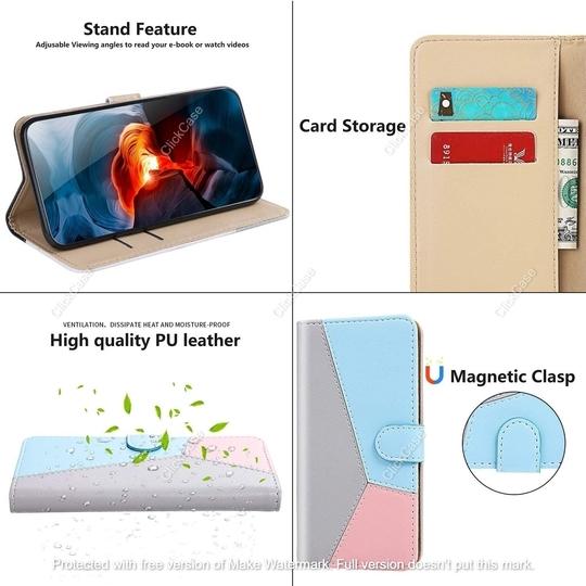 ClickCase Pastel Series Faux Leather Magnetic Card Holder Wallet Kickstand Case Flip Cover For LG V20 (Soft Tricolor)